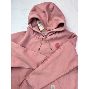 Carhartt Hoodie Women Lrg Pink Relax Fit Logo Sleeve Mid weight NWT